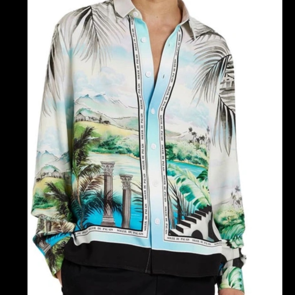 River Island Landscape Print Long Sleeve Button Up Shirt